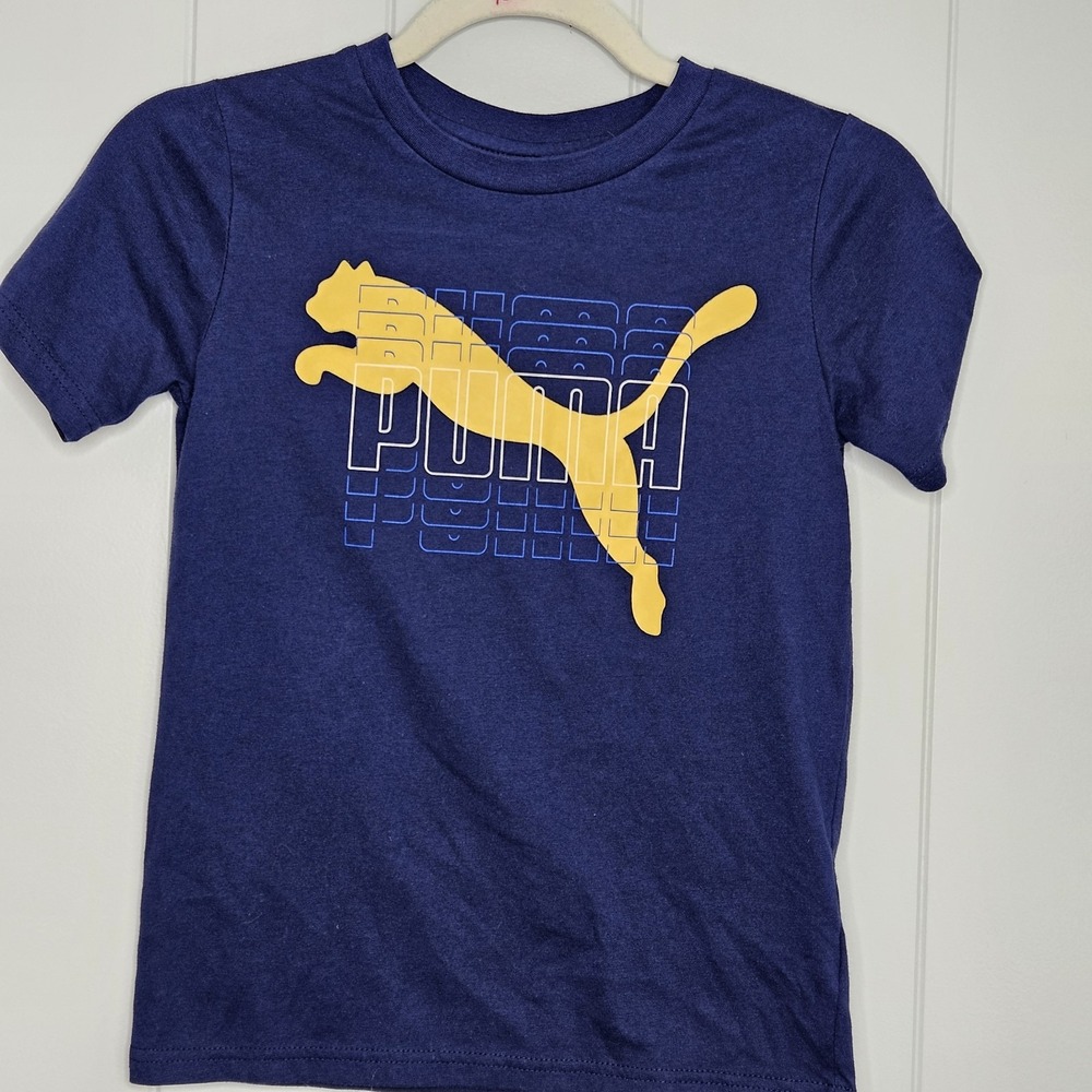 Puma Youth S(8) Navy Yellow Short‎ Sleeve T Shirt